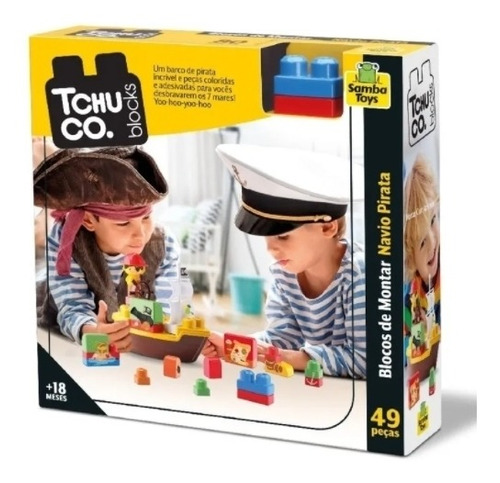 Brinquedo Tchuco Blocks Navio Pirata 44 Bloco Para Montar Quantidade de peças 49