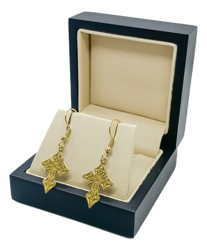 Aros Cruz Gótica Filete Barroca Oro 18k Macizo Oro 18 K