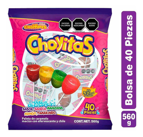 Paletas Chompys de Caramelo Macizo con chile y Efervescente Choyitas 560g