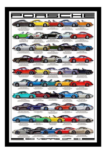 Porsche 911 Poster 1964 2014 Cuadro Enmarcado 45x30cm