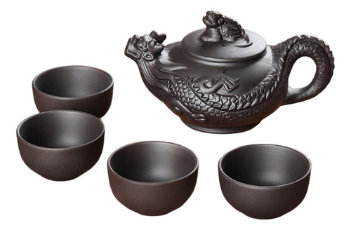 3 Juego De Té De Kung Fu, Tetera Y Taza Con 4 Tazas, Negro