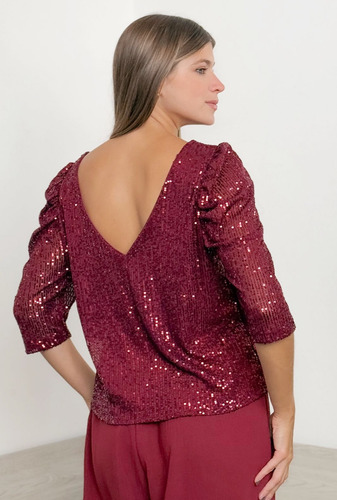 Blusa Fiesta Lentejuelas Noche Con Escote