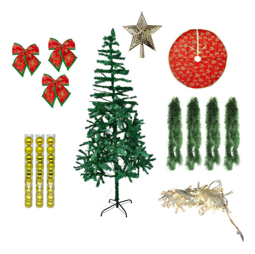 Árvore De Natal Completa Todas Decorações 2,10mts 450 Galhos Cor Dourado