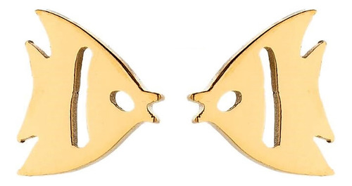 Aretes Acero Inoxidable Dorado Dije Pareja Amor Novia Amiga Pez Ángel Peces