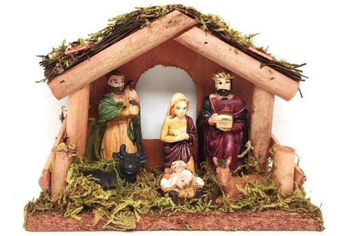 Enfeite Presépio De Madeira Resina Nascimento Jesus Natal