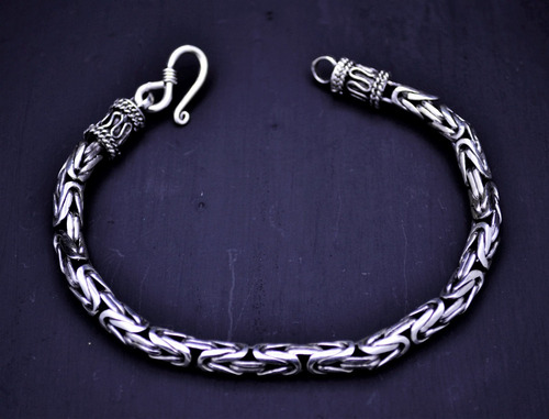 Pulsera De Plata Ley 925 Tejido Bali, Pulsera Para Hombre Diámetro 0.5 cm Largo 17 cm