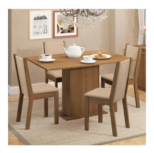 Juego De Comedor 4 Sillas Tapizadas Mesa De Living Rustico