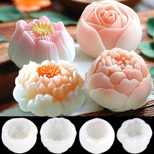 4pzs Molde De Resina, Molde Para Velas Silicona Flores 3d