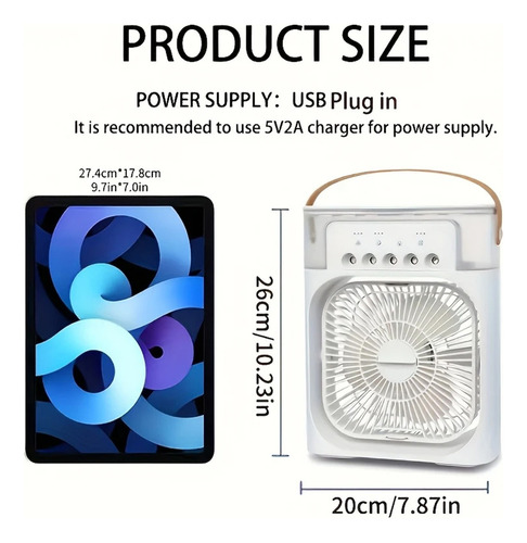 Ventilador De Aire Acondicionado Portátil De Escritorio Usb Cantidad de aspas 3 Estructura Blanco Aspas Blanco Diámetro 26 cm Frecuencia 5W Material de las aspas Plástico