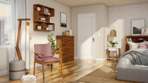 Poltrona Premium Up Com Base De Madeira Linho Rosê