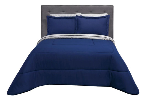Edredon King Size Con Juego De Sabanas Beige Azul Lugo