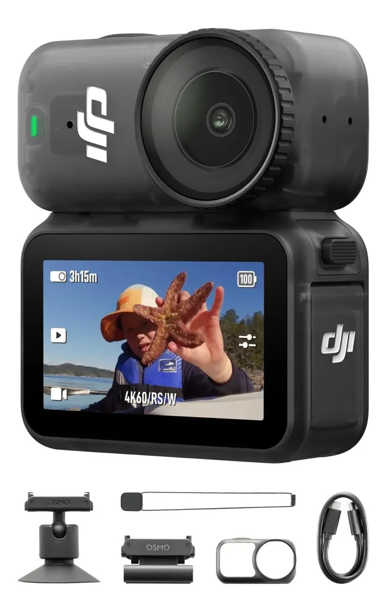 DJI Osmo Nano Pack estándar (128 GB) - Pequeña cámara para vlogging 4K con un Sensor de 1/1.3 Pulgadas, vídeo con Campo de visión Amplio de 143°, cámara magnética POV para Deportes y vlogging