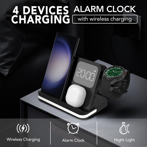 Carregador Sem Fio E Despertador 4 Em 1 Aimtel Samsung Galax