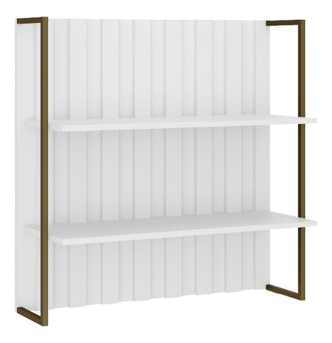 Armario de listones de MDF blanca con estantes y tubo dorado