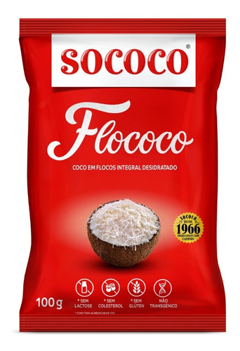 Coco Ralado Desidratado em Flocos Sococo Flococo Pacote 100g