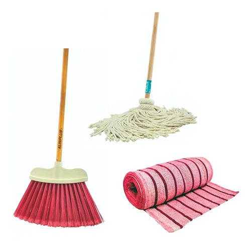Kit Limpieza 5pzs Escoba + Trapeador Mechudo + Jerga 25 Mts