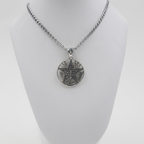 Tetragramaton Pentagrama Poderoso Amuleto Acero Con Cadena