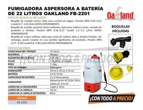 Imagen 3 de 7 de Fumigadora Electrica Aspersora Fb 2201 Sanitizar Desinfectar