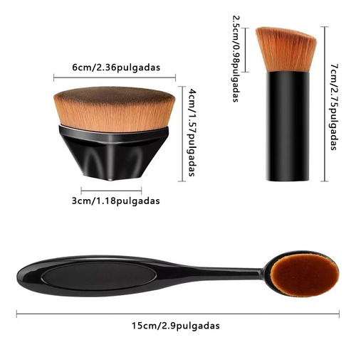 Set 3 Brochas Plana De Maquillaje Para Base Brocha