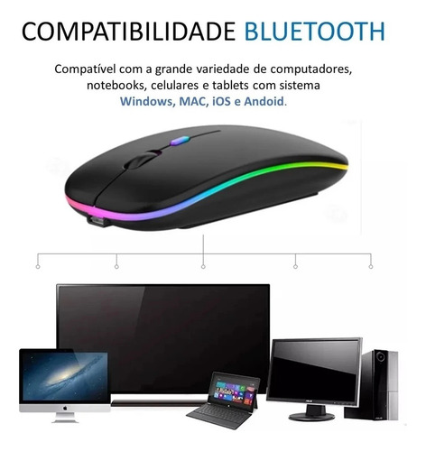 Mouse Sem Fio Rgb Recarregável Ergonômico Wireles Optico Led