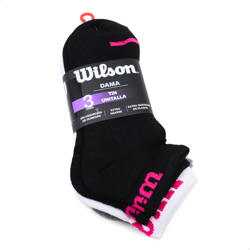 Calcetas Wilson Para Mujer Tri Pack Sneaker Multicolor Lov25 Negro/gris/blanco Liso Unitalla