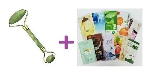 Rodillo De Jade Facial Antiedad Verde + 3 Mascarillas Regalo