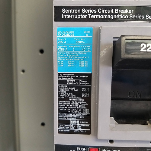 Caja Para Disyuntores F6n1s Siemens 225 Amp 600 V (Usado)