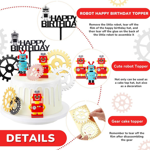 11 Piezas De Robot Para Tartas De Cumpleaños Para Niños, Rob