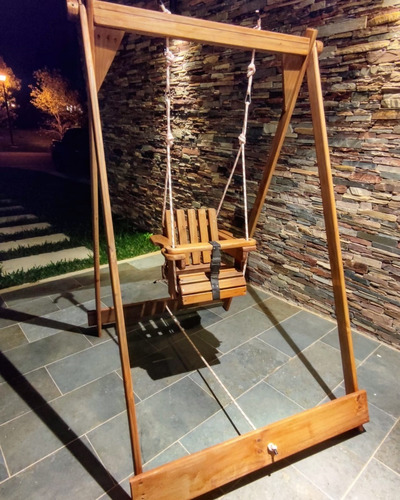 Imagen 2 de 4 de Juego Hamaca Bebe Con Armazón Pino Macizo Pitado Con Protect