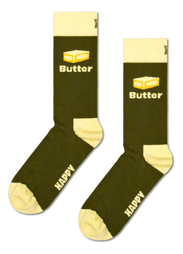 Calcetínes Con Diseño Divertido De Mantequilla Happy Socks Verde Musgo Estampado 26 Cm - 30 Cm Del Pie