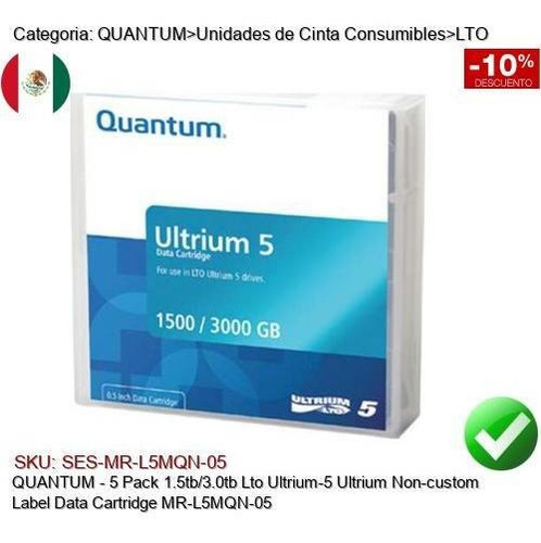 Imagen 1 de 1 de Quantum 5pk 1.5/3tb Lto Ultrium5 Cinta Respaldo Mr-l5mqn-05