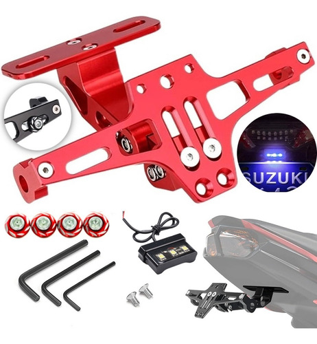 Porta Placa Universal Para Moto Ajustable Con Luz Y Tornillo