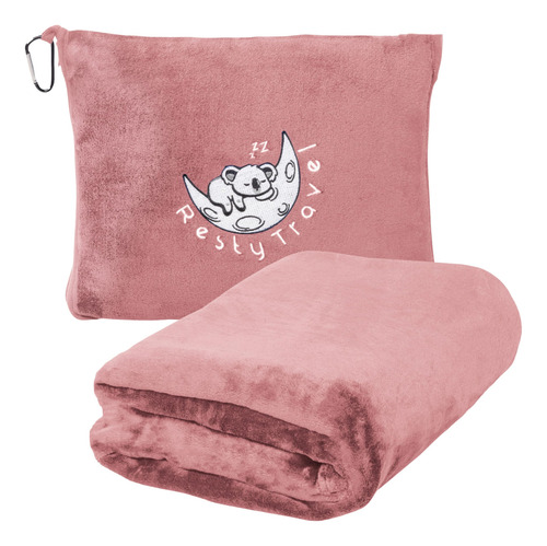 Manta De Viaje Resty Compacta Con Almohada Rosa Rosa Diseño