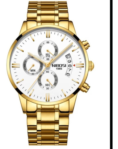 Relógio Nibosi Dorado Com Fundo Branco Frete Grátis Original