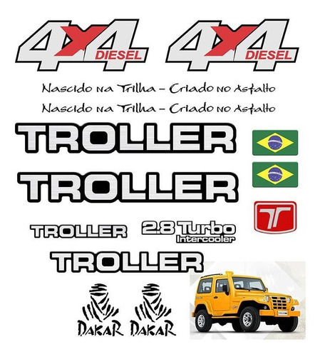 Kit Adesivo Emblema Resinado Troller 2005 4x4 Refletivo