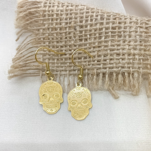 Aros Calavera Mexicana Catrina Oro 18k Macizo