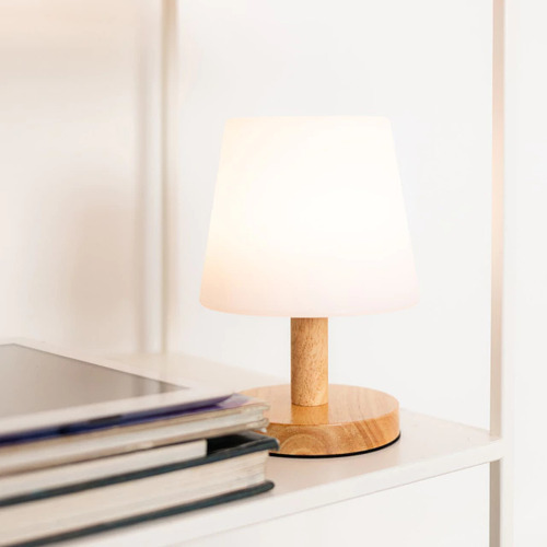 Lampara Mesa Led Inalambrica Base Madera Edison Alto Rancho Estructura Blanco