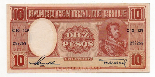 Chile Billete 10 Pesos 1 Condor Año 1958-59 P#120