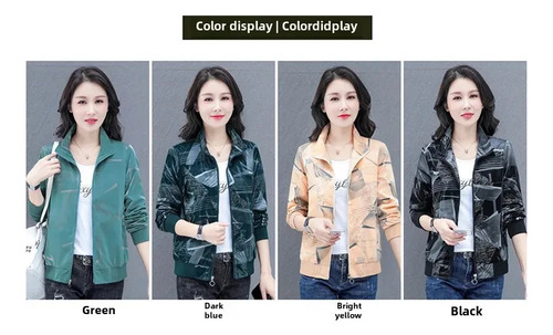 Chaqueta Estampada Con Cuello Alto Y Cremallera Para Mujer