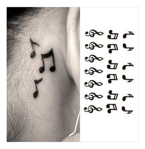 Delicado tatuaje temporal para tarjeta de notas musicales
