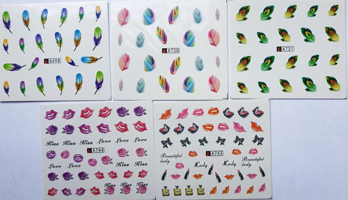 50 Láminas Tatoo Sticker Agua Para Uñas Variado