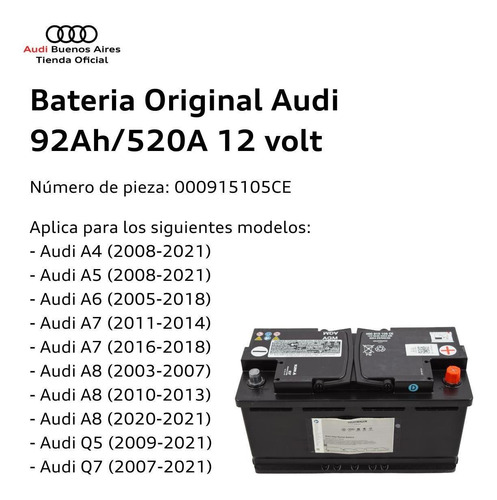Imagen 2 de 7 de Batería 92ah/520a Audi Q5 2009 Al 2021
