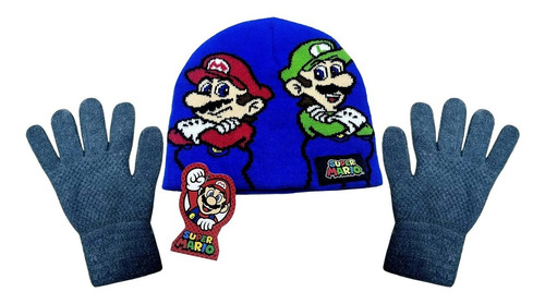 Kit Inverno Infantil Mario Bros : Luvas + Touca / Gorro