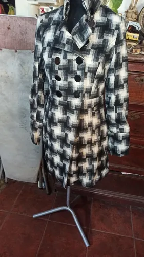 Saco Tapado Cuadrille Cuadros Negro Gris Cruzado Abotonado S