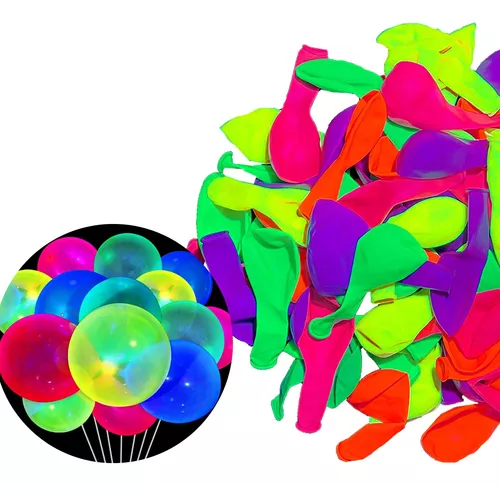 Pack 100 Globos Neón Para Fiestas Flúor Fluorescente Uv