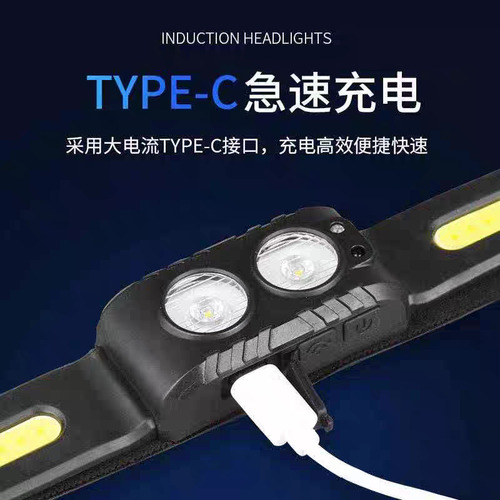 Lampara Linterna De Cabeza Minera Luz Led Sensor Recargable Blanco Negro