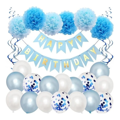 Adornos Para Cumpleaños Globos - Ponpones - Cartel Pack 