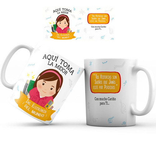 Mug Pocillo Ingeniera Electronica Regalo Aquí Toma Taza