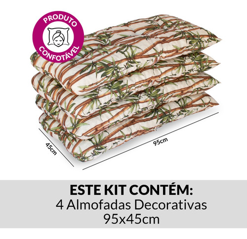 Almofadas Decorativas 95x45cm Kit 4 Cores Variadas Bambu Claro Florido