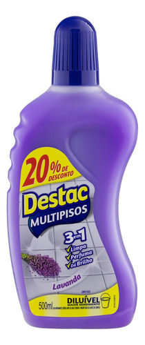 Limpador multipisos 20% de desconto Destac lavanda em frasco 500 mL